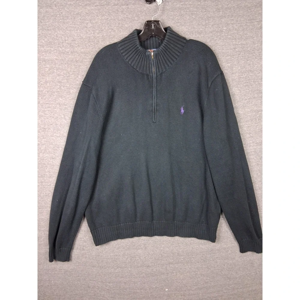 Polo Ralph Lauren Mens‎ Sweater Large Black 1/4 Zip Knit Pullover Vintage 90s